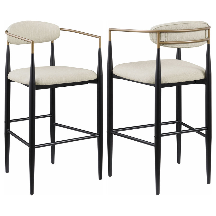 Tina Metal Pub Height Bar Stool with Upholstered Back and Seat Beige (Set of 2)_0