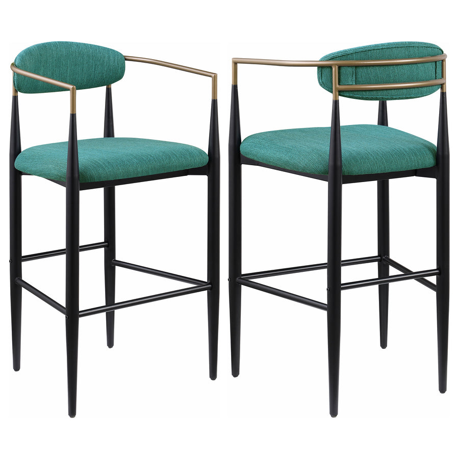Tina Metal Pub Height Bar Stool with Upholstered Back and Seat Green (Set of 2)_0