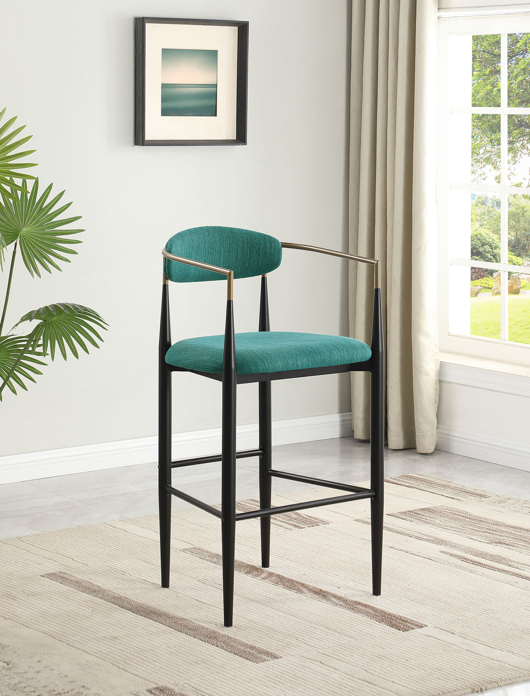Tina Metal Pub Height Bar Stool with Upholstered Back and Seat Green (Set of 2)_1