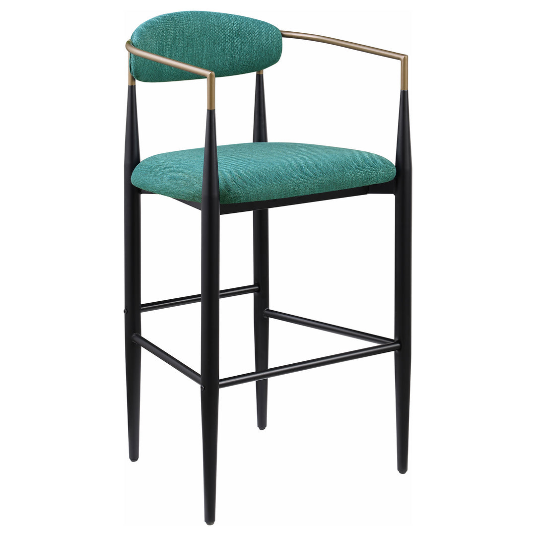 Tina Metal Pub Height Bar Stool with Upholstered Back and Seat Green (Set of 2)_2