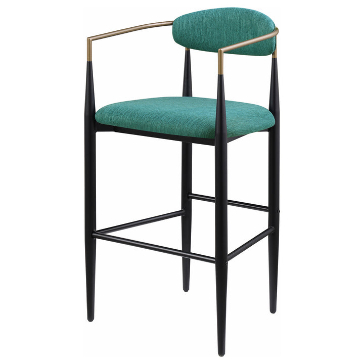 Tina Metal Pub Height Bar Stool with Upholstered Back and Seat Green (Set of 2)_4