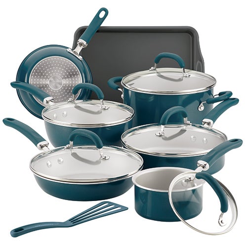 Create Delicious 13pc Enameled Aluminum Cookware Teal Shimmer_0