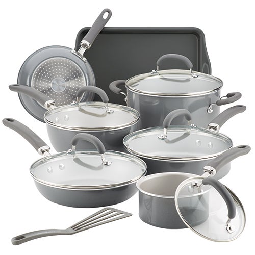 Create Delicious 13pc Enameled Aluminum Cookware Gray Shimmer_0