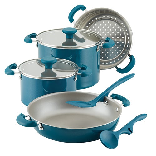 Create Delicious 8pc Enameled Aluminum Stacking Set Teal Shimmer_0