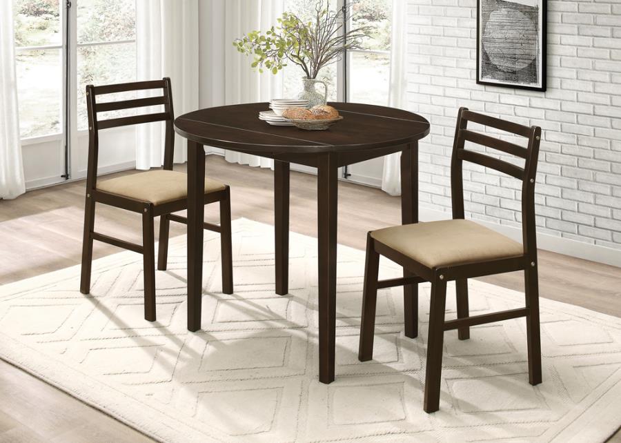 3-piece Dining Set with Drop Leaf Cappuccino and Tan_0