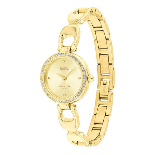 Ladies Park Gold-Tone Stainless Steel Crystal Bangle Watch Gold Dial_0