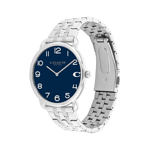 Men's Elliot Silver-Tone Stainless Steel Watch, Navy Dial_0