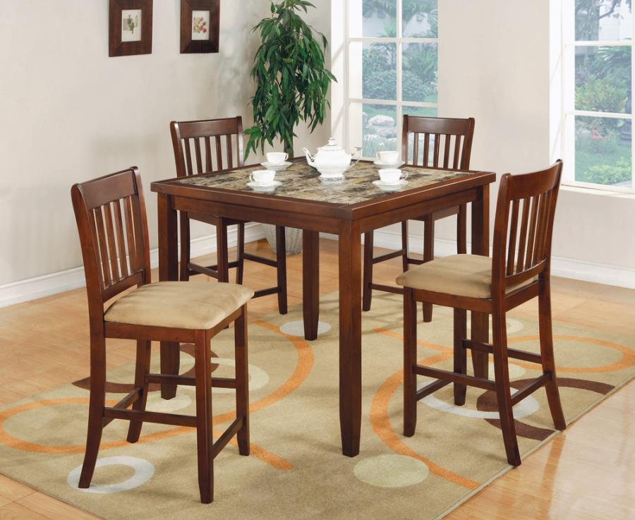 5-piece Counter Height Dining Set Red Brown and Tan_0
