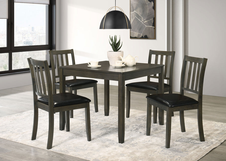 Parkwood 5-piece Dining Set with Square Table and Slat Back Side Chairs Charcoal Grey and Black _0