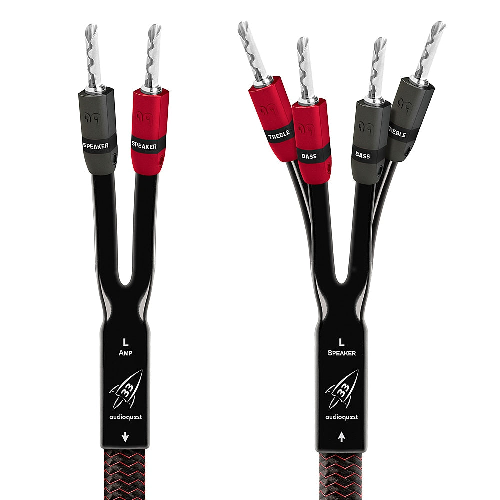 AudioQuest - Rocket 33 12' Pair Bi-Wire Speaker Cable, Silver Banana Connectors - Red/Black_1