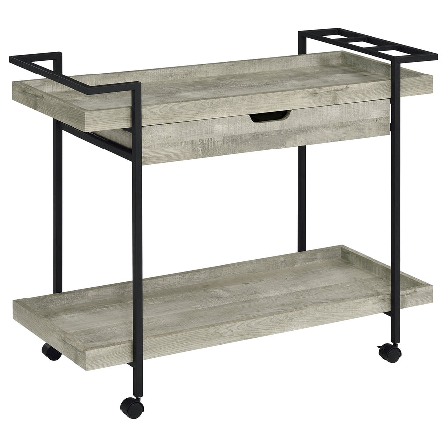 Ventura 2-tier Bar Cart with Storage Drawer Grey Driftwood_0