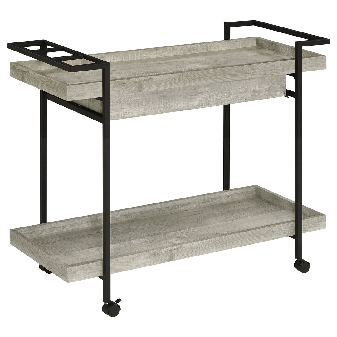 Ventura 2-tier Bar Cart with Storage Drawer Grey Driftwood_5