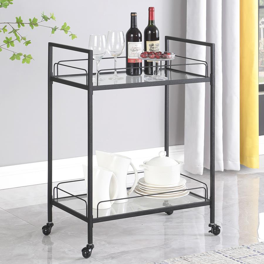 Serving Cart with Glass Shelves Clear and Black_0