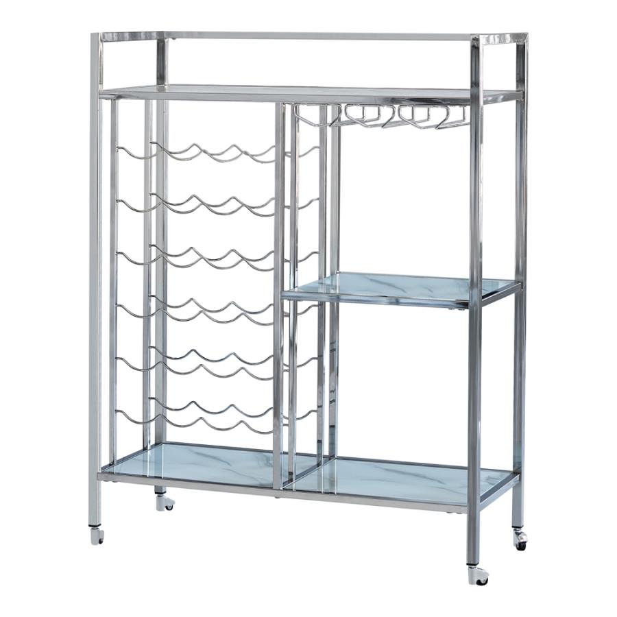 Glass Shelf Serving Cart with Casters Chrome_1