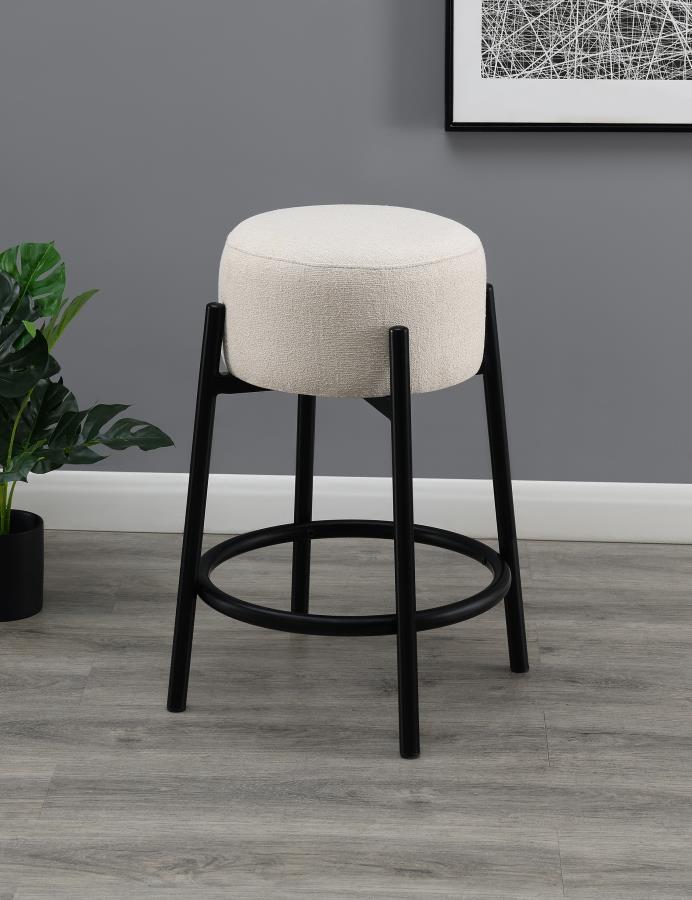 Upholstered Backless Round Stools White and Black (Set of 2)_0