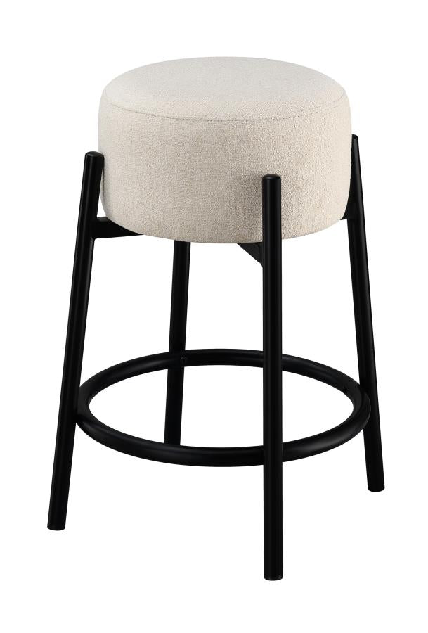 Upholstered Backless Round Stools White and Black (Set of 2)_1
