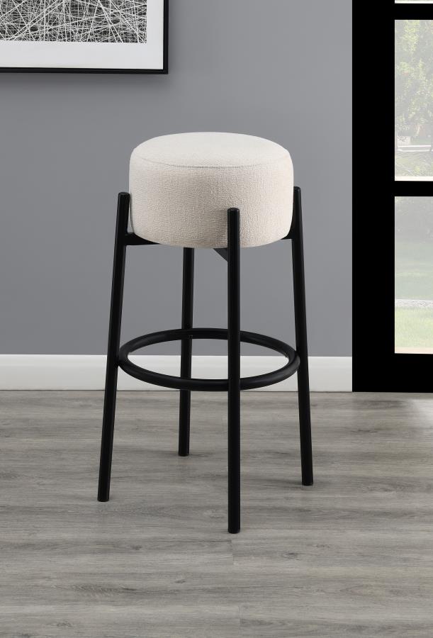 Upholstered Backless Round Stools White and Black (Set of 2)_0