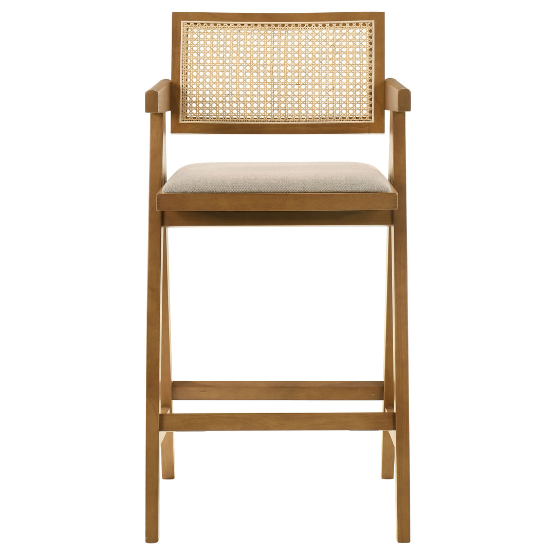 Kane Solid Wood Bar Stool with Woven Rattan Back and Upholstered Seat Light Walnut (Set of 2)_2