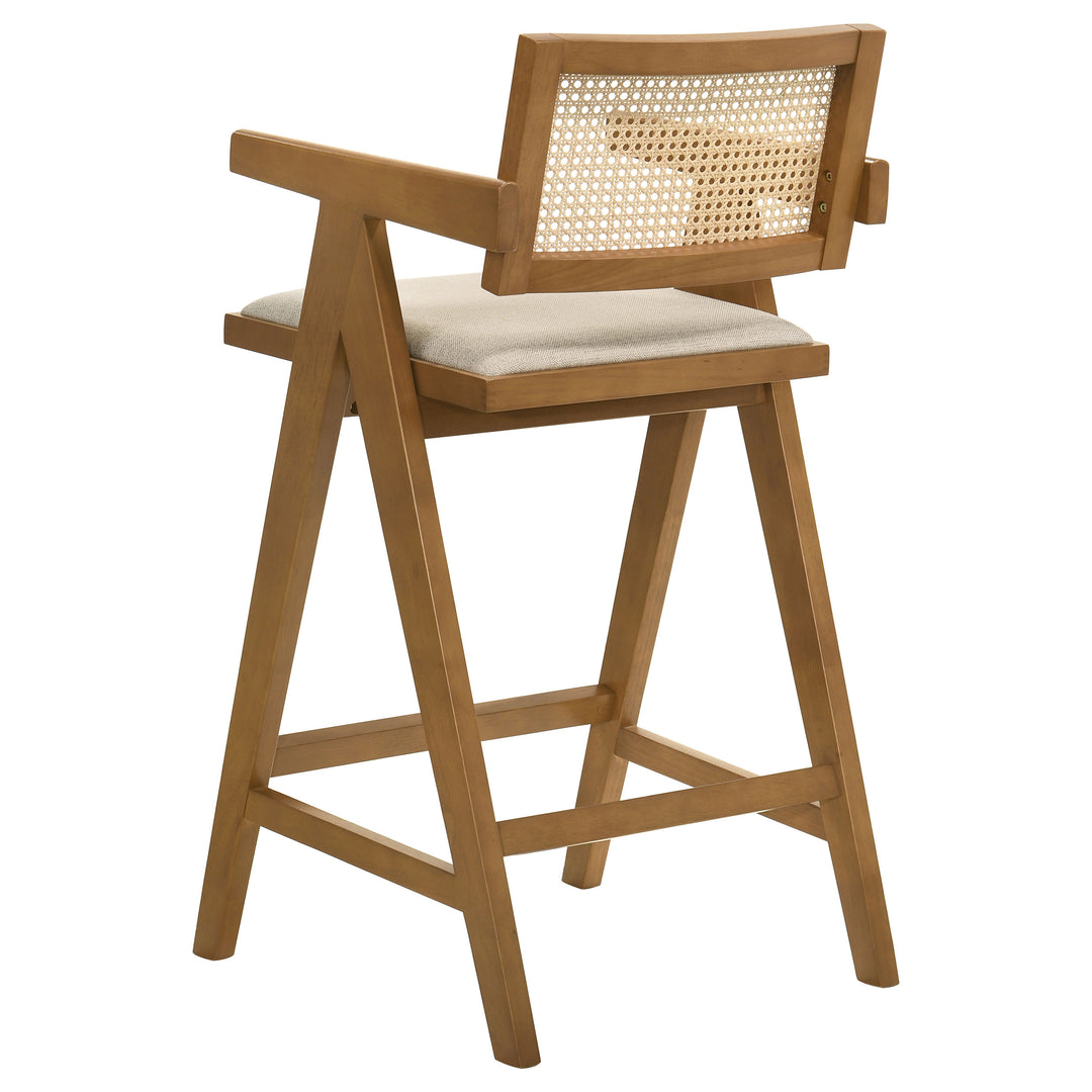 Kane Solid Wood Bar Stool with Woven Rattan Back and Upholstered Seat Light Walnut (Set of 2)_5