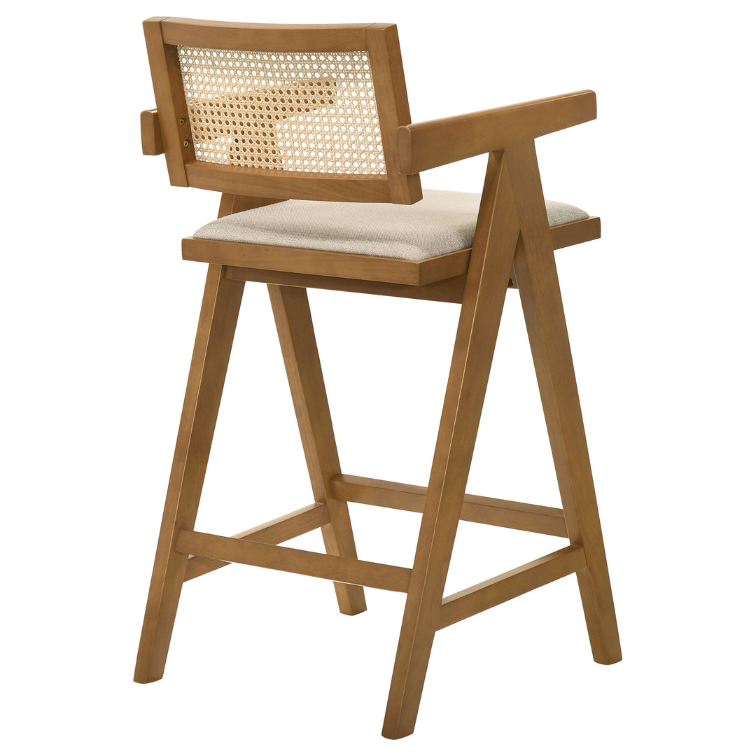 Kane Solid Wood Bar Stool with Woven Rattan Back and Upholstered Seat Light Walnut (Set of 2)_6