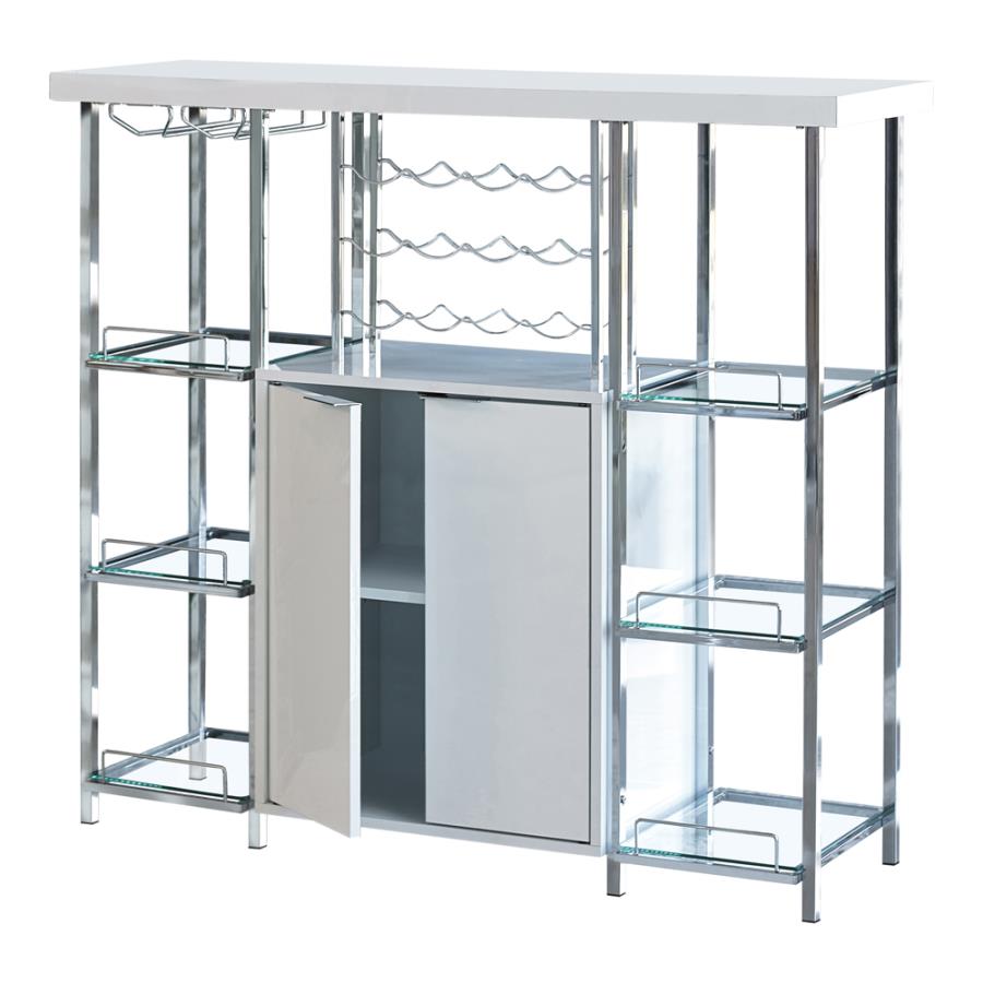 2-door Bar Cabinet with Glass Shelf High Glossy White and Chrome_1