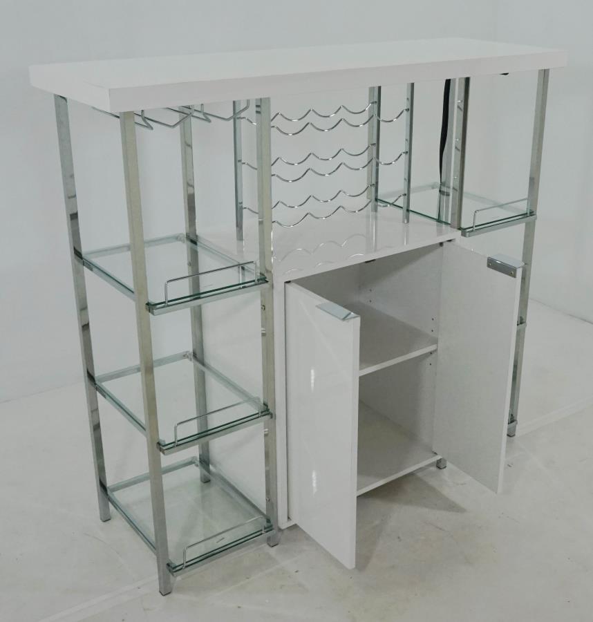 2-door Bar Cabinet with Glass Shelf High Glossy White and Chrome_3