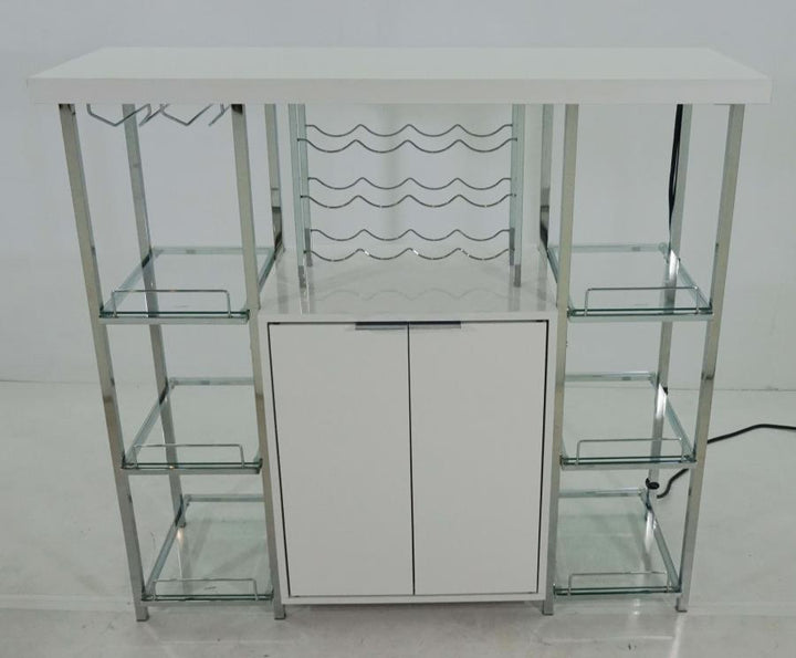 2-door Bar Cabinet with Glass Shelf High Glossy White and Chrome_4