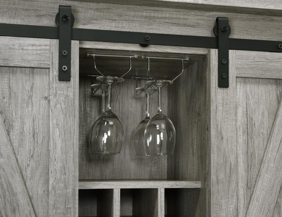 Sliding Door Bar Cabinet with Lower Shelf Grey Driftwood_7
