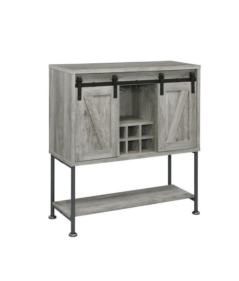 Sliding Door Bar Cabinet with Lower Shelf Grey Driftwood_1