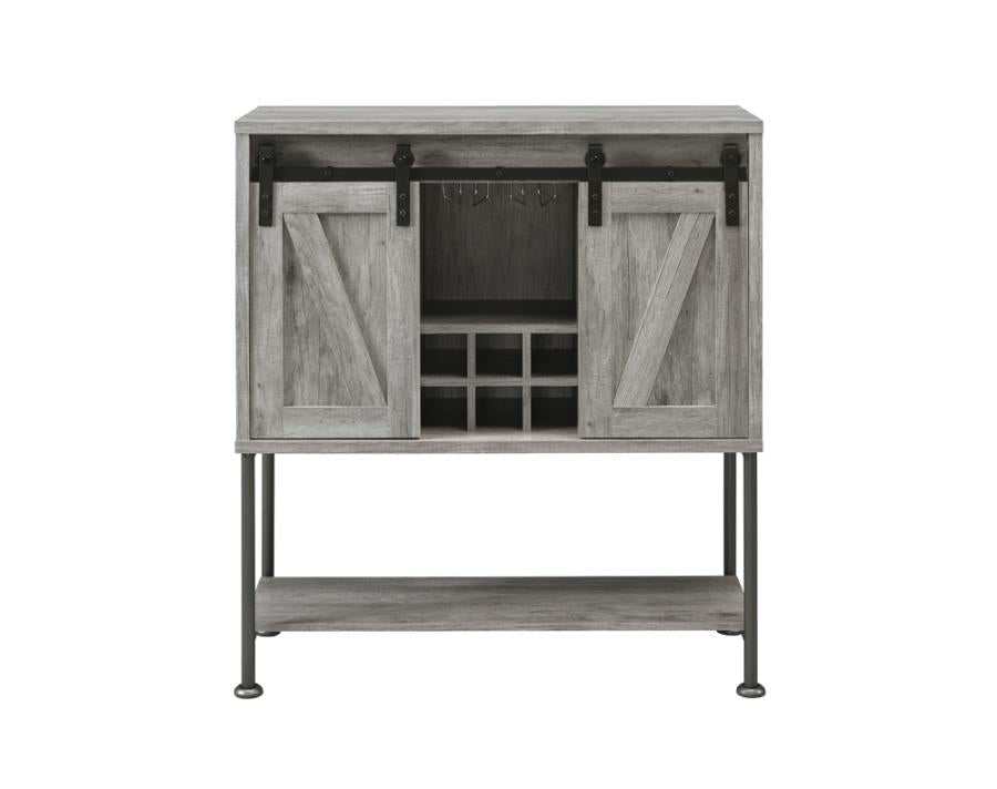 Sliding Door Bar Cabinet with Lower Shelf Grey Driftwood_2