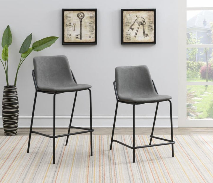 Solid Back Upholstered Counter Height Stools Grey and Black (Set of 2)_8