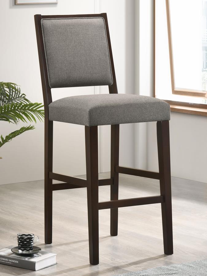 Upholstered Open Back Bar Stools with Footrest (Set of 2) Grey and Espresso_0