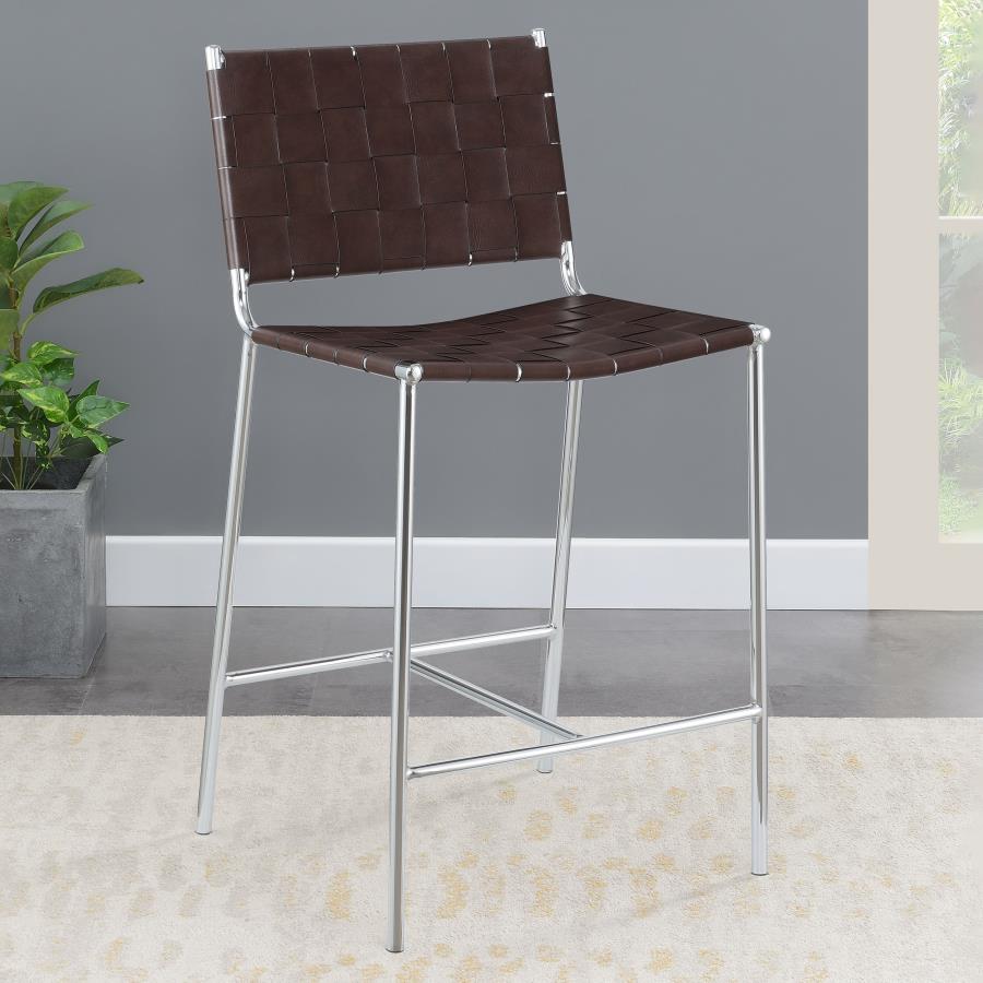Upholstered Counter Height Stool with Open Back Brown and Chrome_0