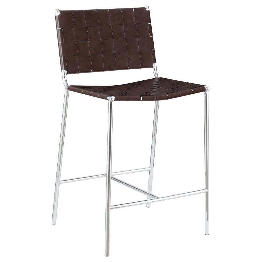 Upholstered Counter Height Stool with Open Back Brown and Chrome_1