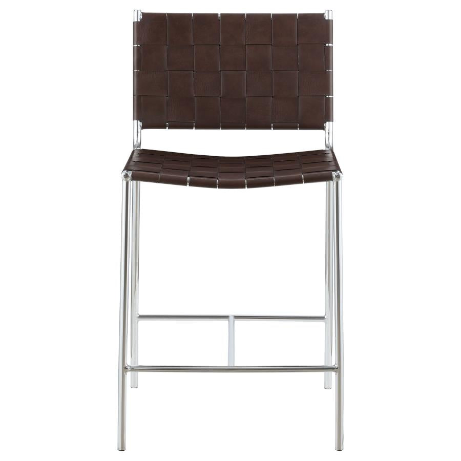 Upholstered Counter Height Stool with Open Back Brown and Chrome_2