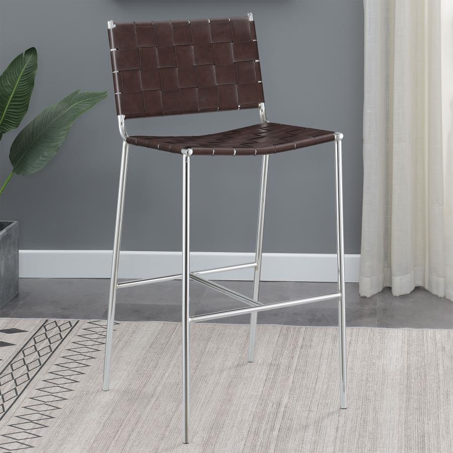 Upholstered Bar Stool with Open Back Brown and Chrome_0