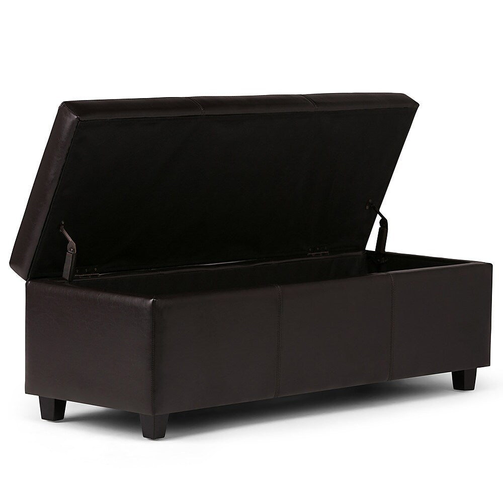 Simpli Home - Avalon Rectangular Polyurethane Faux Leather Ottoman With Inner Storage - Tanner's Brown_7