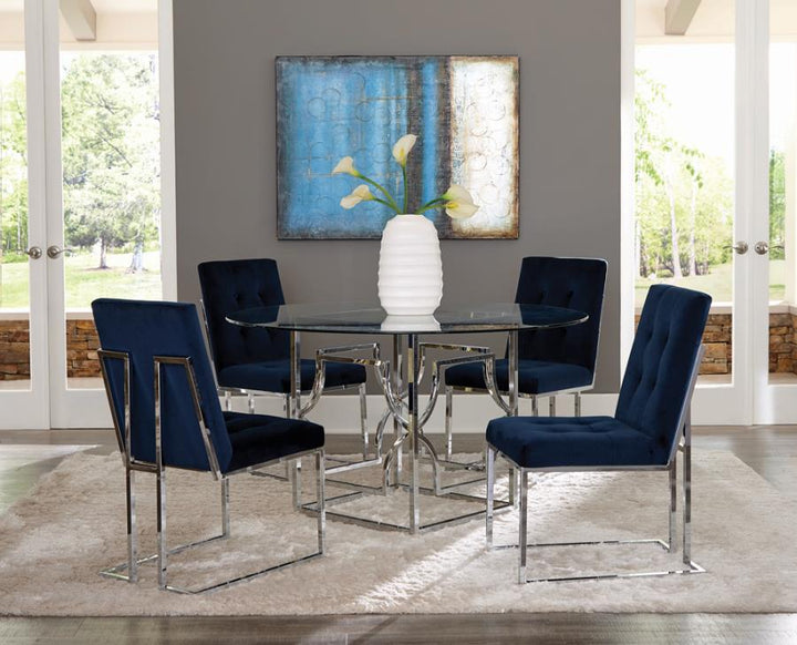 Upholstered Dining Chairs Ink Blue and Chrome (Set of 2)_4
