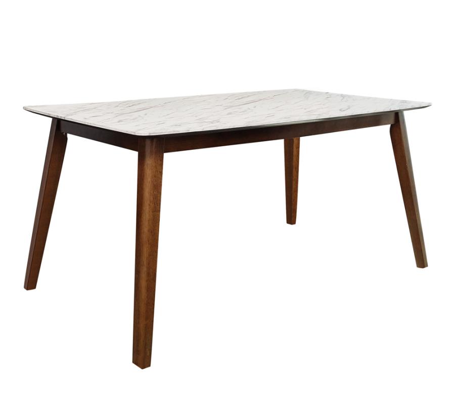 Everett Faux Marble Top Dining Table Natural Walnut and White_0