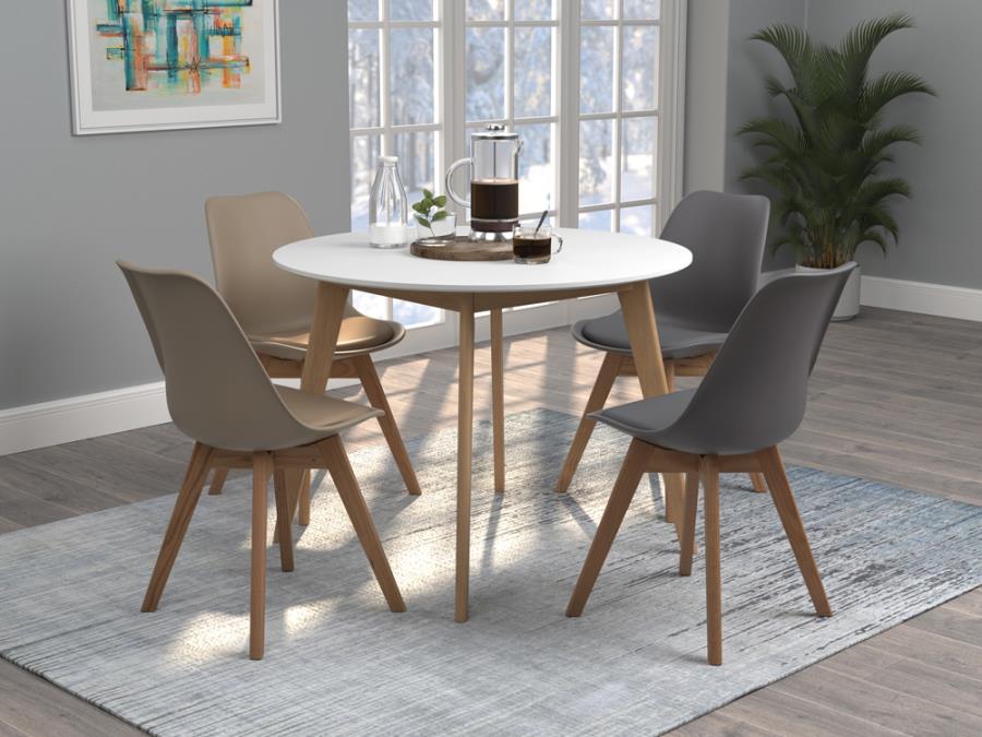 Breckenridge Round Dining Table Matte White and Natural Oak_0