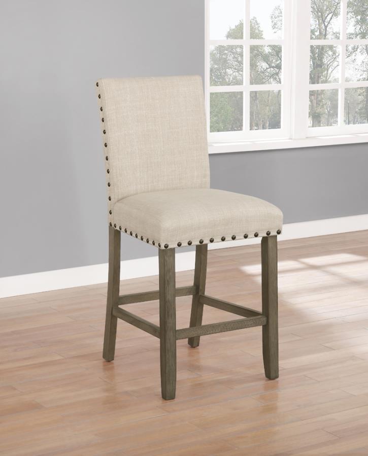 Upholstered Counter Height Stools with Nailhead Trim Beige (Set of 2)_0