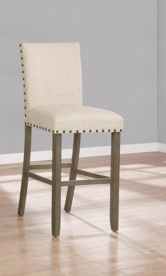 Upholstered Bar Stools with Nailhead Trim Beige (Set of 2)_0
