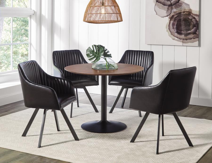 Tufted Sloped Arm Swivel Dining Chair Black and Gunmetal_2