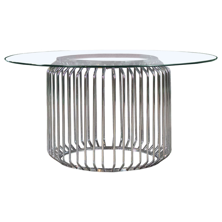 Veena 60" Round Glass Top Dining Table Clear and Chrome_0