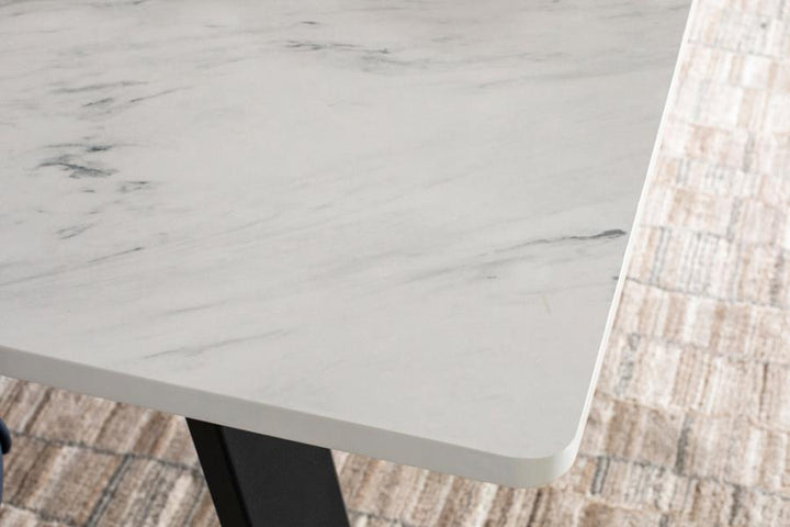 Mayer Rectangular Dining Table Faux White Marble and Gunmetal_4