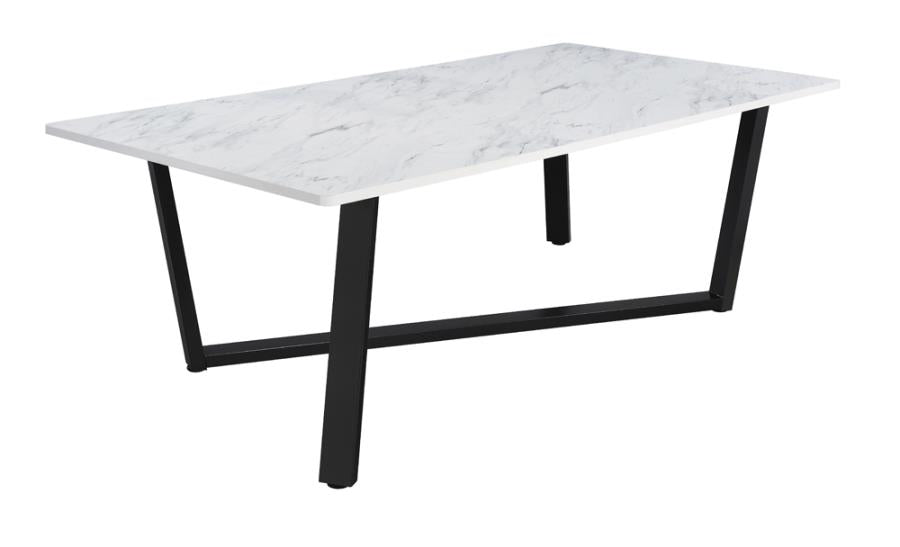 Mayer Rectangular Dining Table Faux White Marble and Gunmetal_0