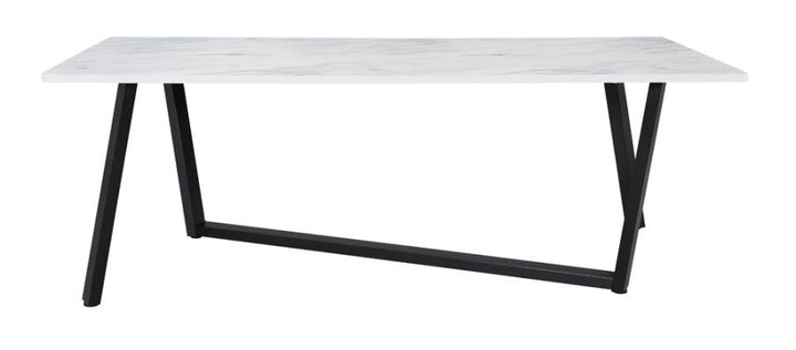 Mayer Rectangular Dining Table Faux White Marble and Gunmetal_2