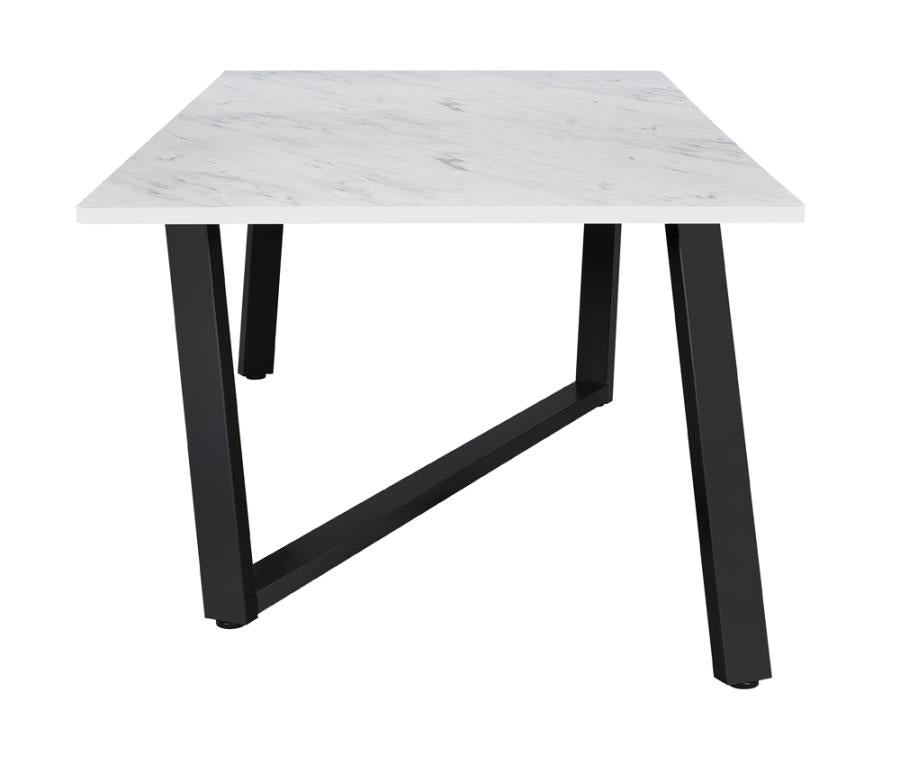 Mayer Rectangular Dining Table Faux White Marble and Gunmetal_1