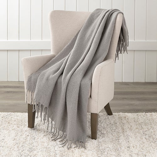 Mohair Throw Blanket Solid Gray_0