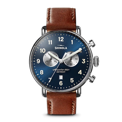 Men's Canfield Chrono Dark Cognac Leather Strap Watch, Midnight Dial_0